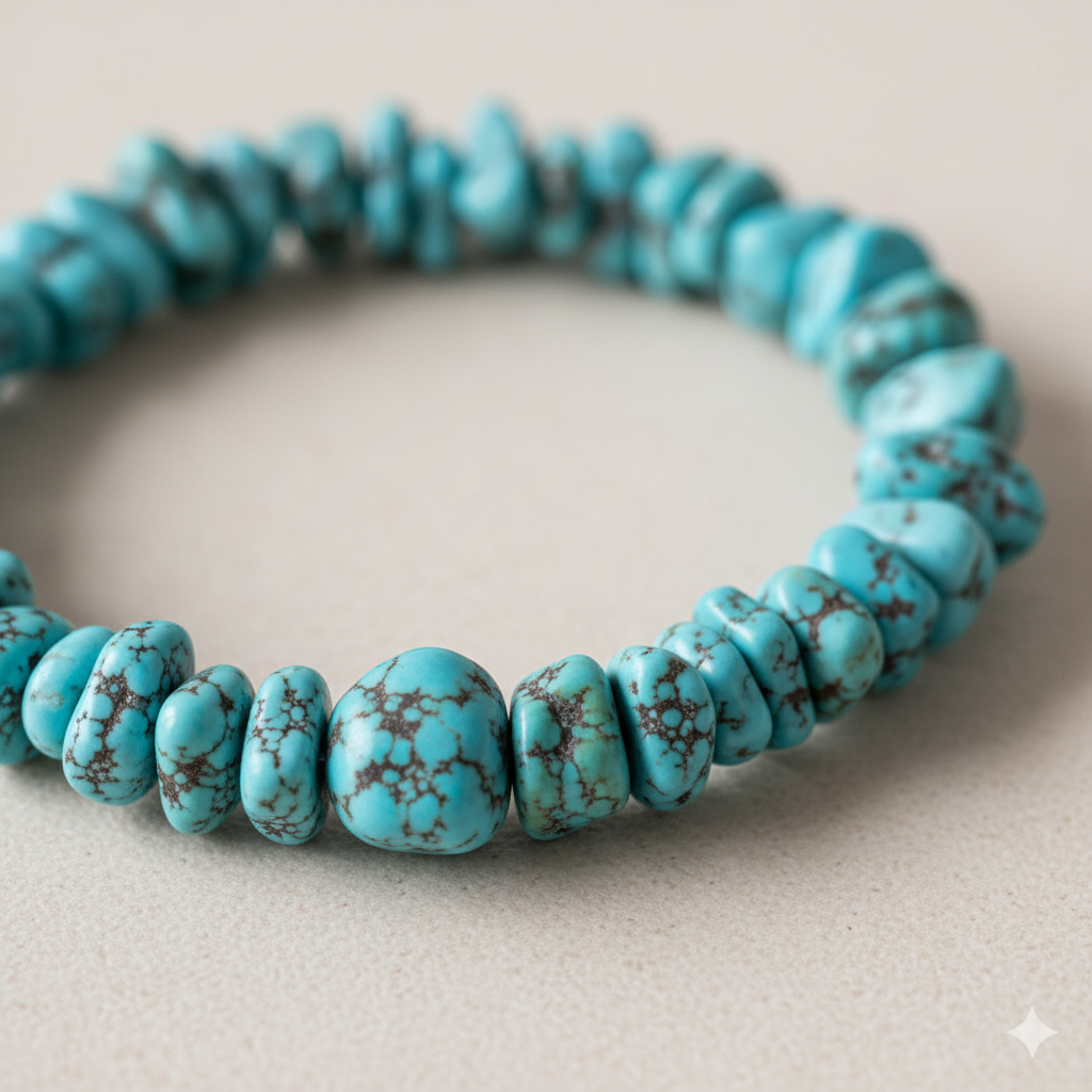 Turquoise healing properties shown in a raw stone bracelet