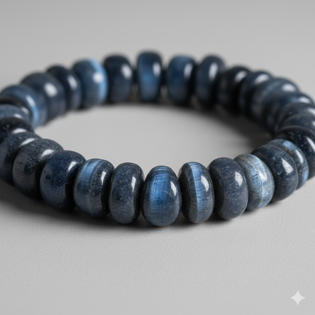 Hawk's Eye healing properties shown in a raw stone bracelet