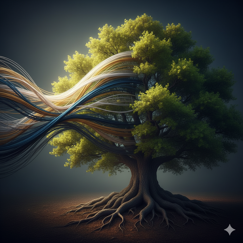 Artistic depiction of healing and integrating positive and negative energies