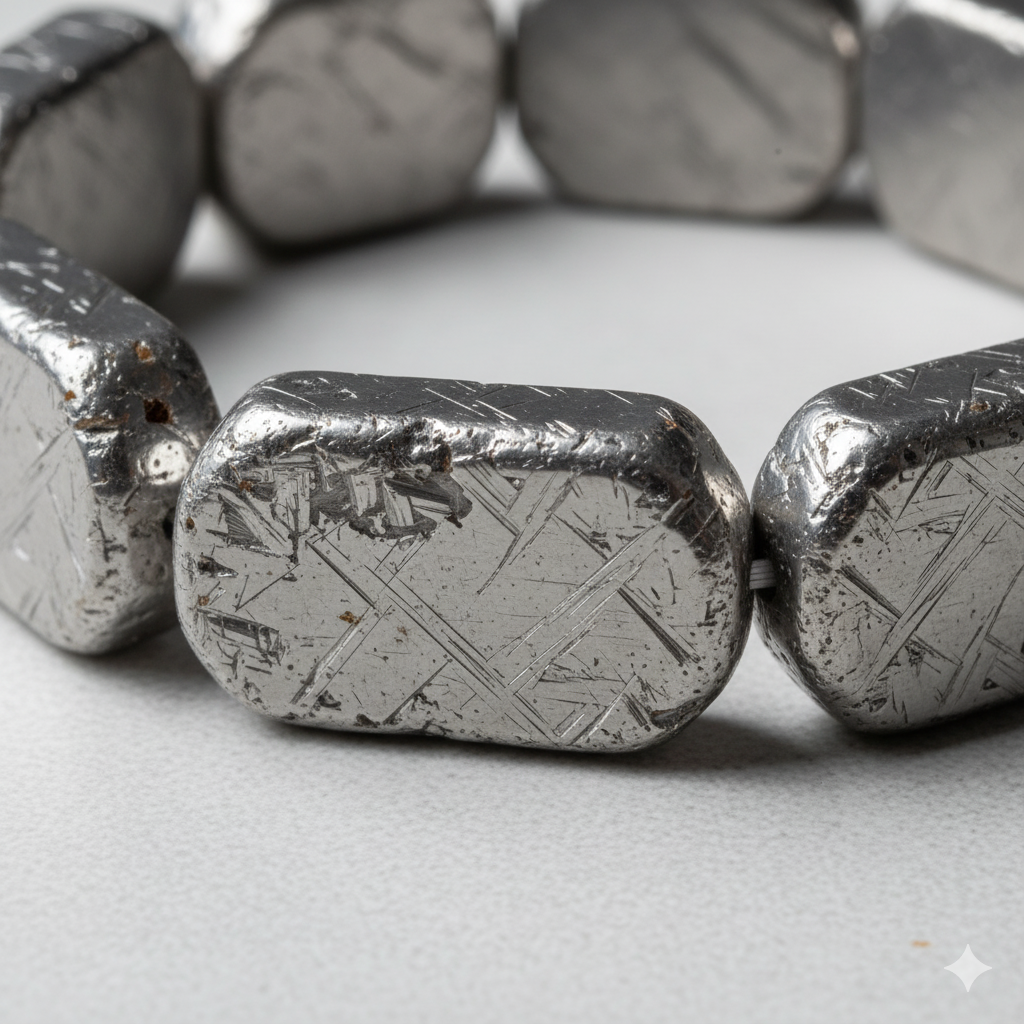 Gibeon Meteorite healing properties shown in a raw stone bracelet
