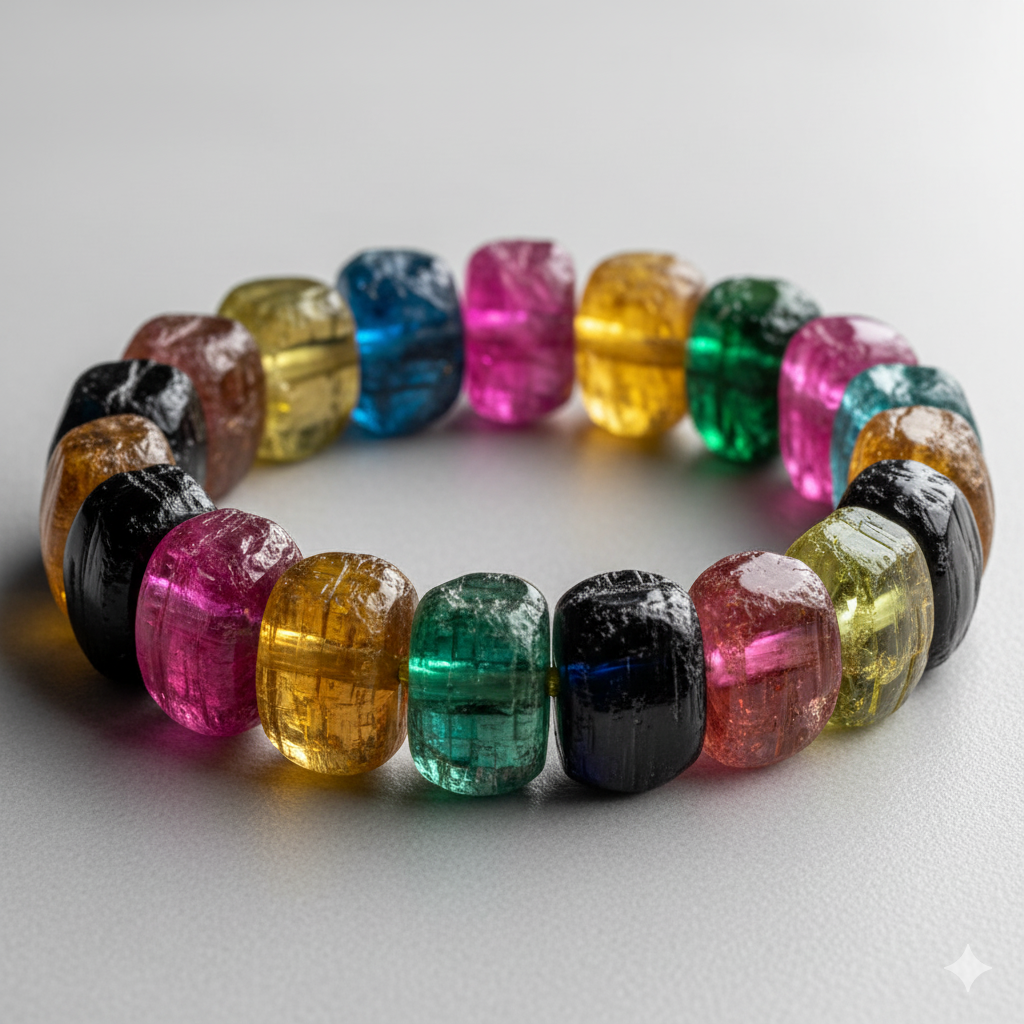 The healing properties of a multi-colored raw Tourmaline bracelet