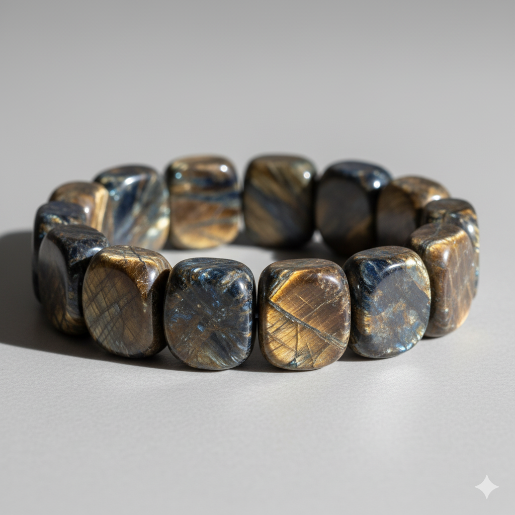 Pietersite healing properties shown in a raw stone bracelet